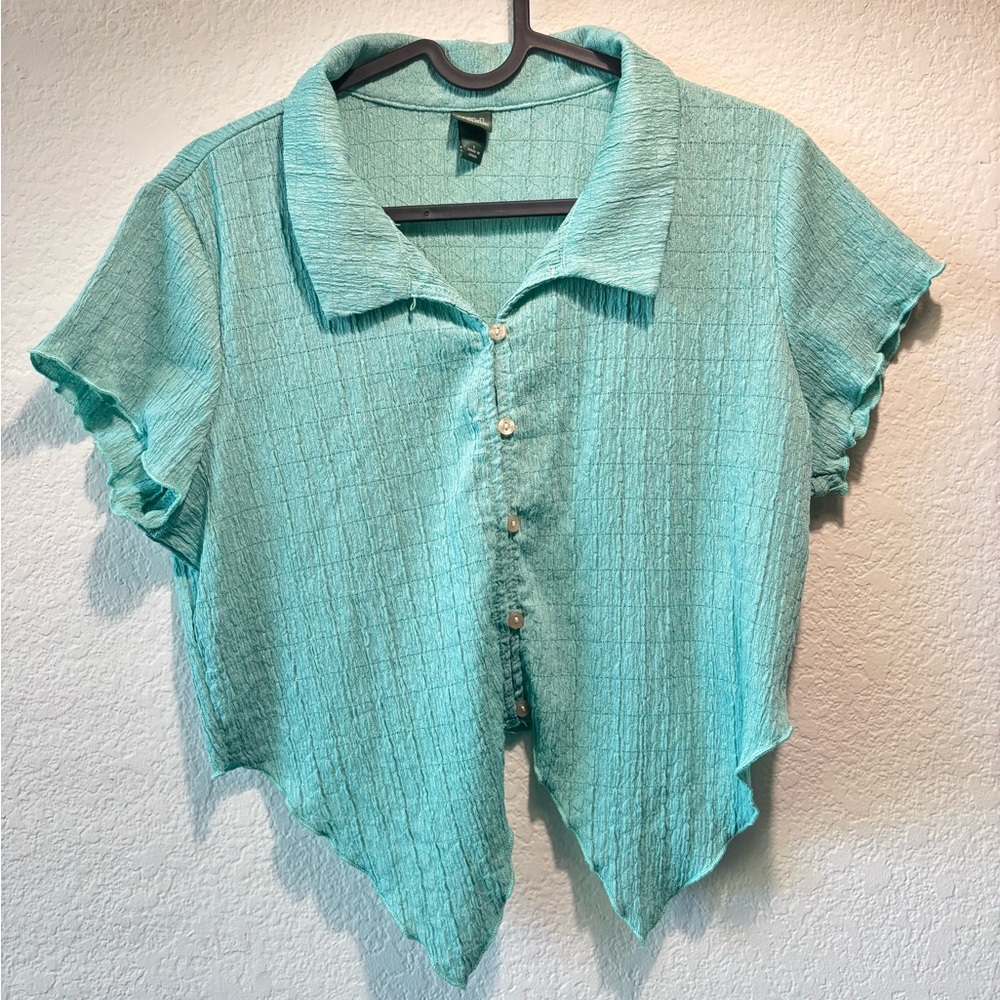 Teal Wild Fable Asymmetrical Cropped Blouse